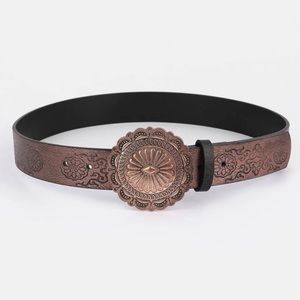 Floral Embossed Round Buckle Belt